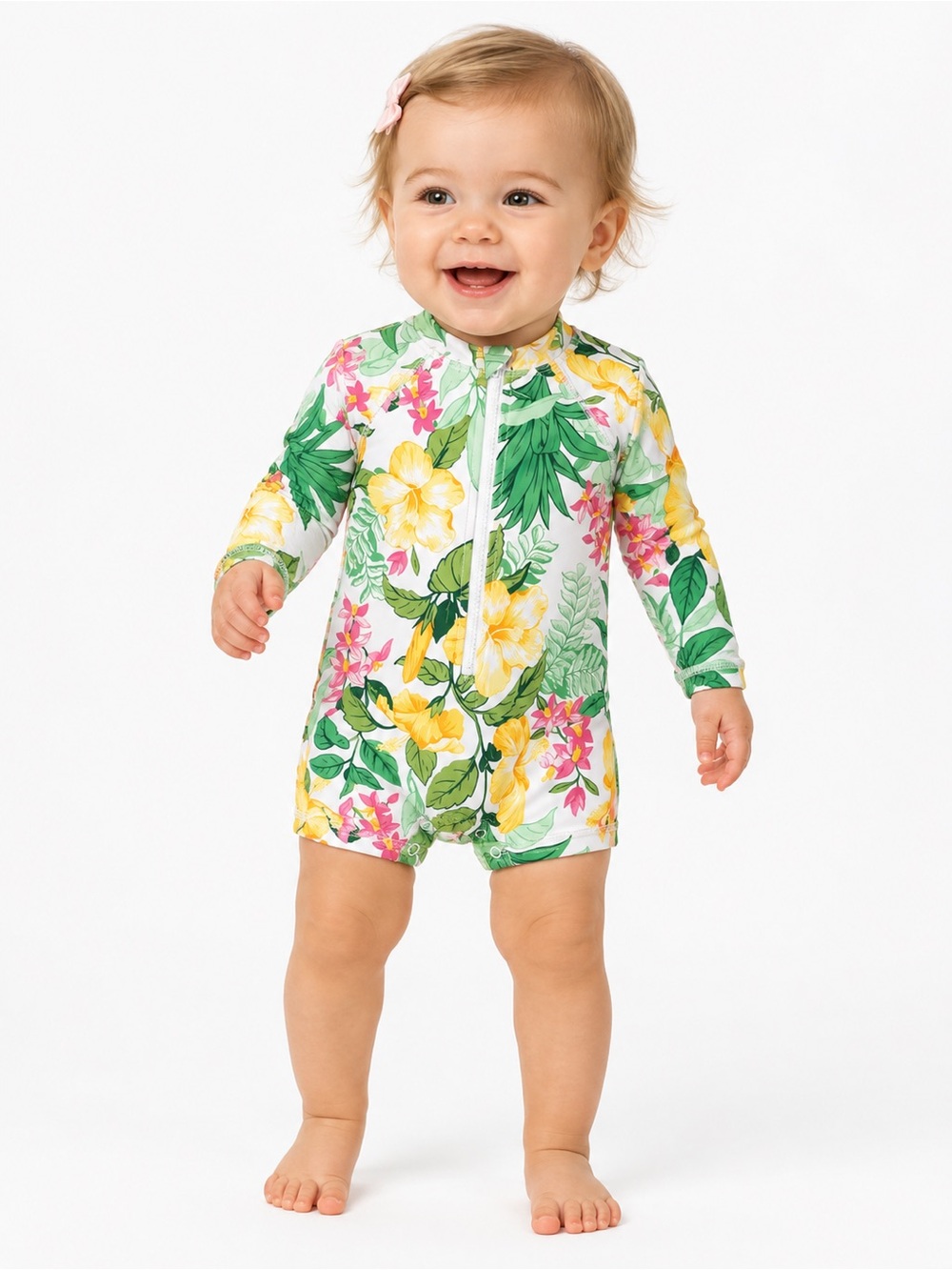 Janie and Jack Baby 6-12M Tropical Floral One Piece Rash Guard Swimsuit